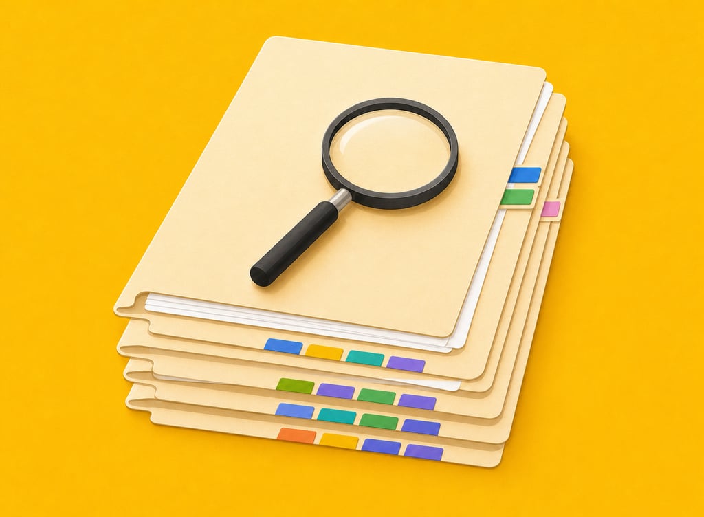 Patient Files with Magnifying Glass on Yellow Background-1
